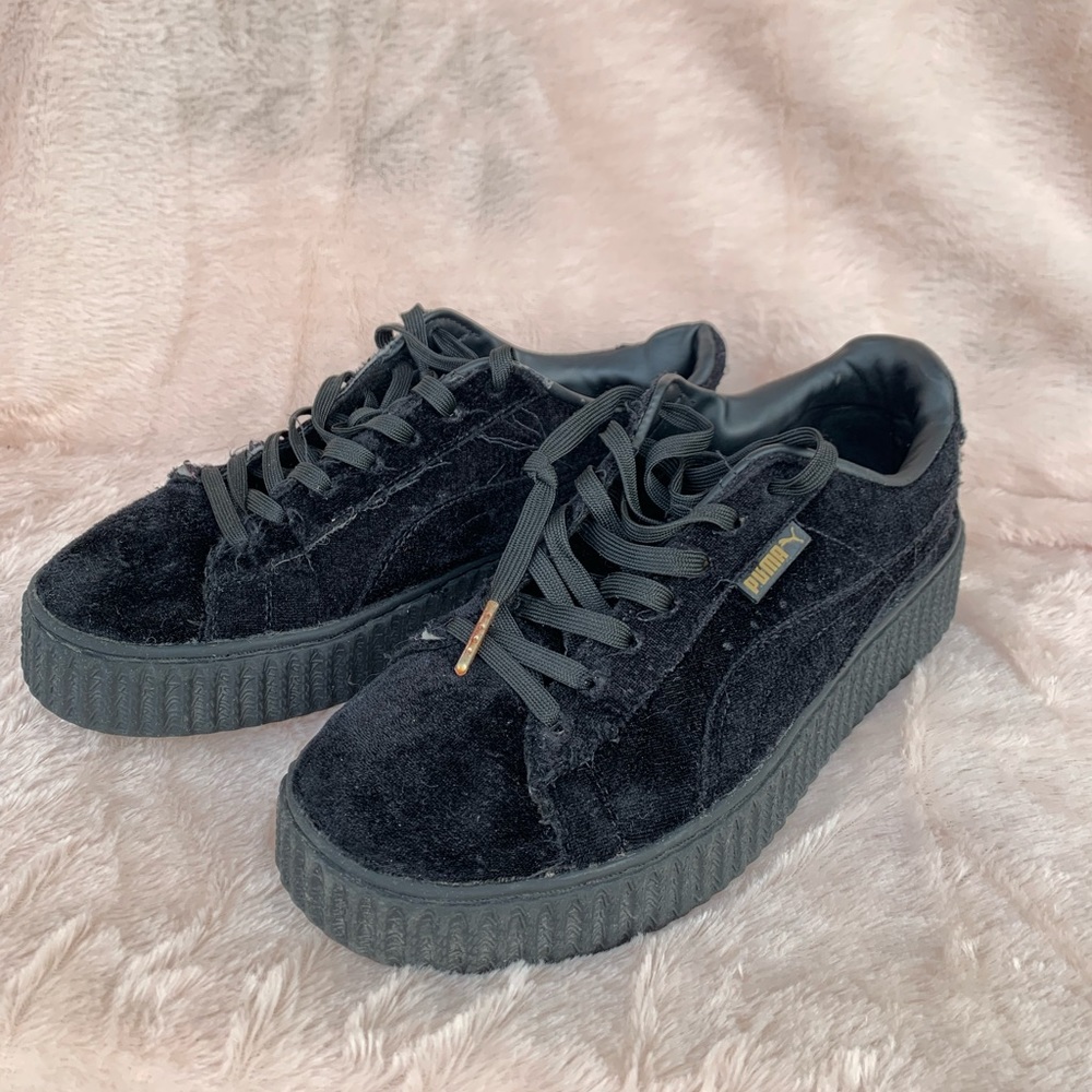 Fenty Puma creepers black velvet with gold detail  Size US 7 1/2